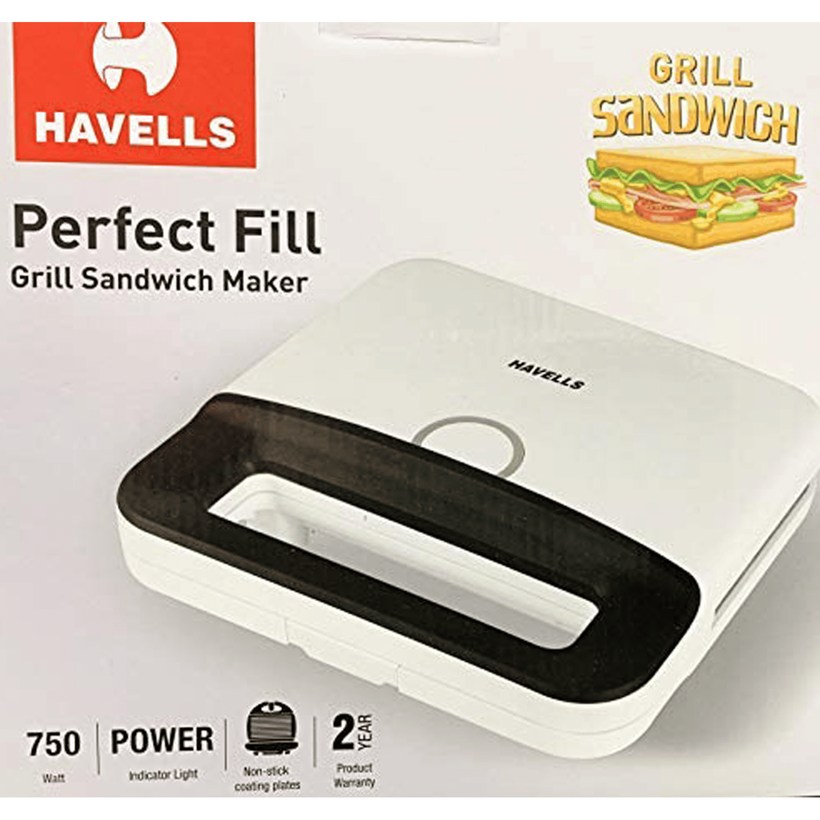 Buy HAVELLS Perfect Fill 750W 2 Slice Sandwich Maker with LED Indicator